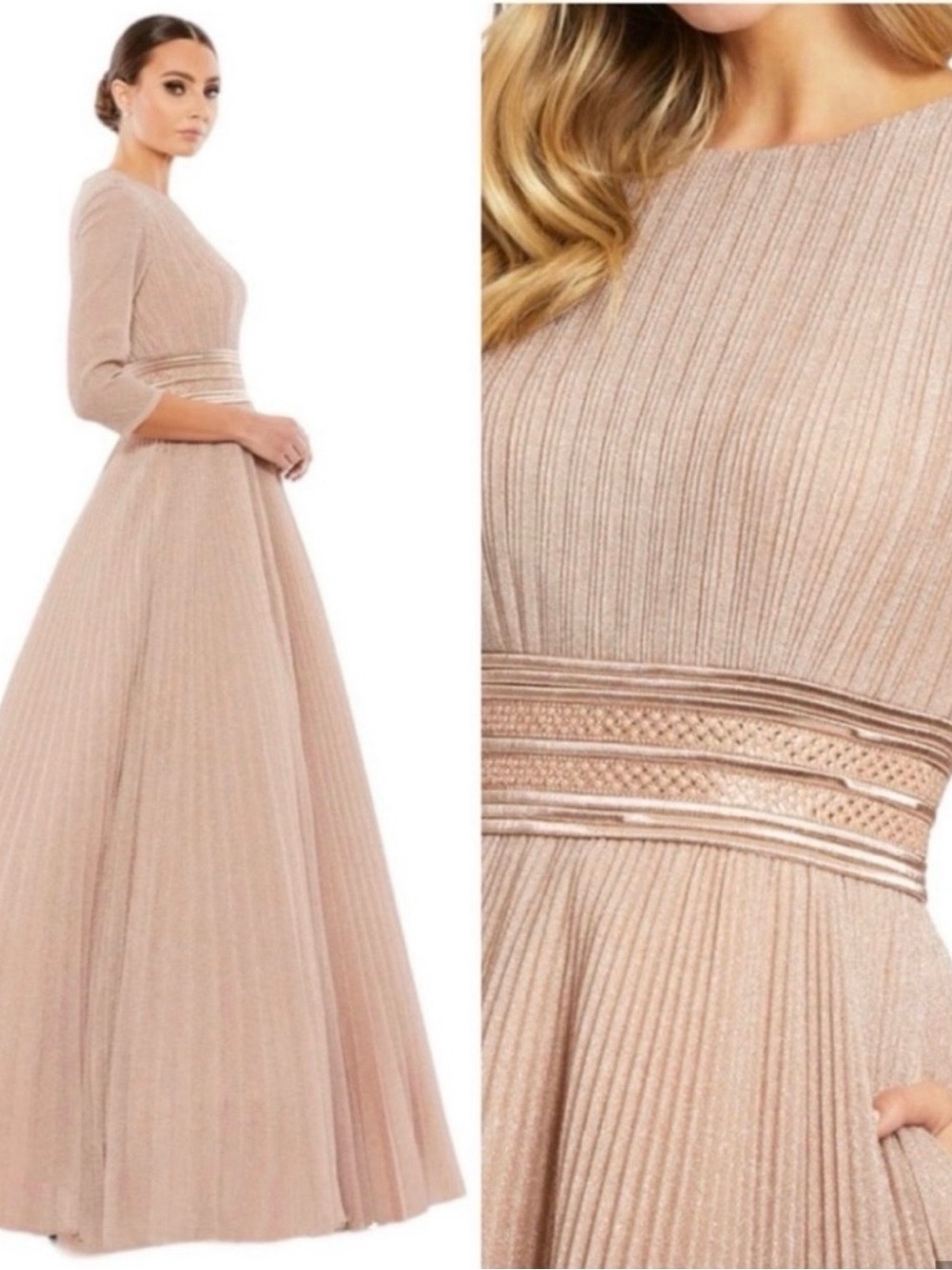 Mac Duggal Blush Champagne Pleated Prom Gown